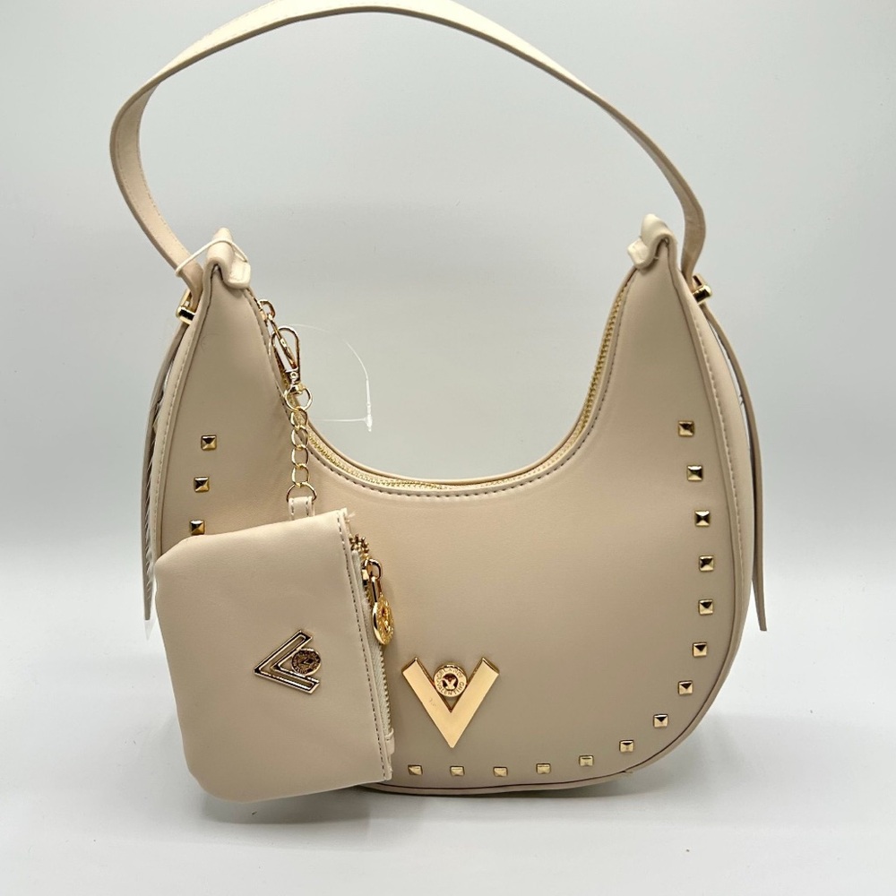 Valentino Orlandi Cream Shoulder Bag with Gold Studs & Matching Wallet — BNWT